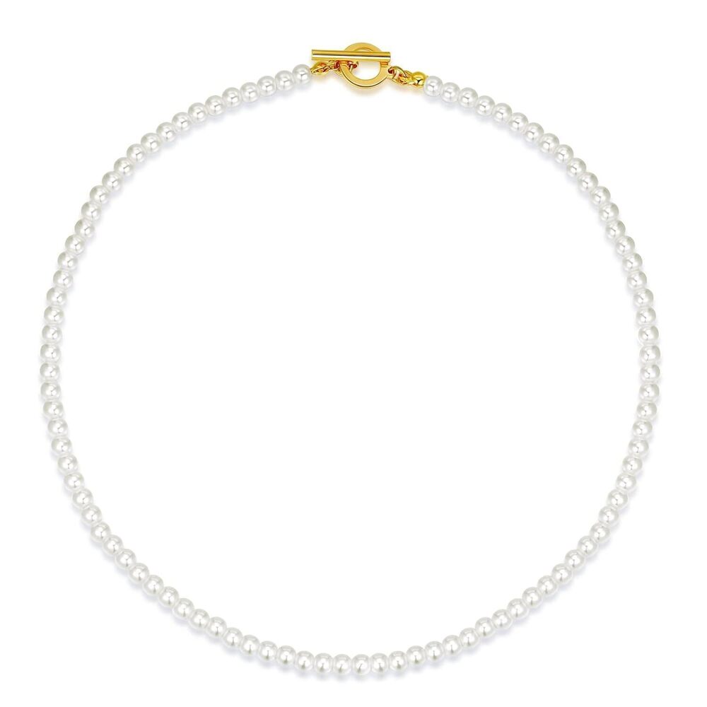 Pearl Necklaces for Women, 4MM Cream White Pearl Jewelry, 14K Gold Plated